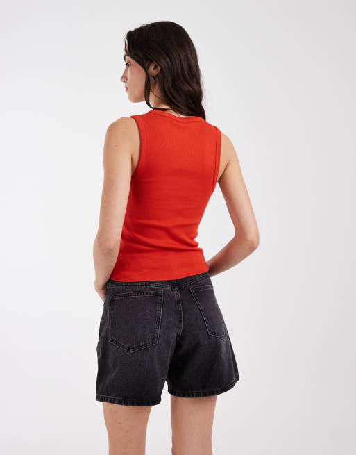 ASOS DESIGN - Rød top med ribber og V-hals, 3 af 4