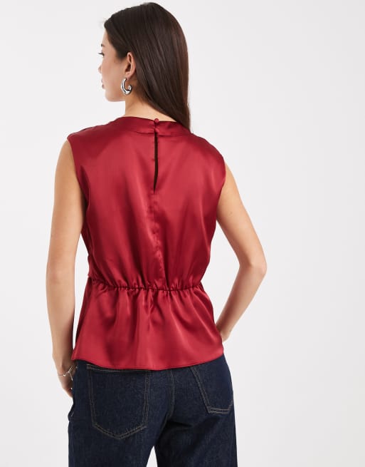 ASOS DESIGN - Rød top med snoet detalje og drapering i satin, 3 af 4