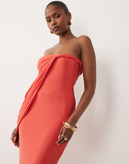 ASOS DESIGN - Rød tætsiddende maxikjole med bandeausnit og draperende halsudskæring med snoet detalje, 2 af 4