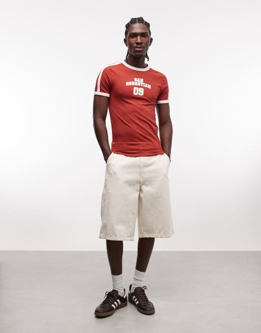 ASOS DESIGN - Rød tætsiddende ringer-T-shirt med sportsgrafik, 3 af 5