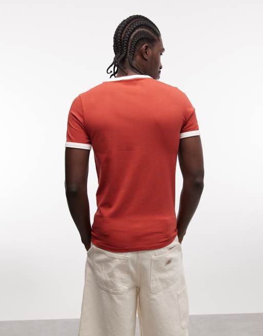 ASOS DESIGN - Rød tætsiddende ringer-T-shirt med sportsgrafik, 5 af 5