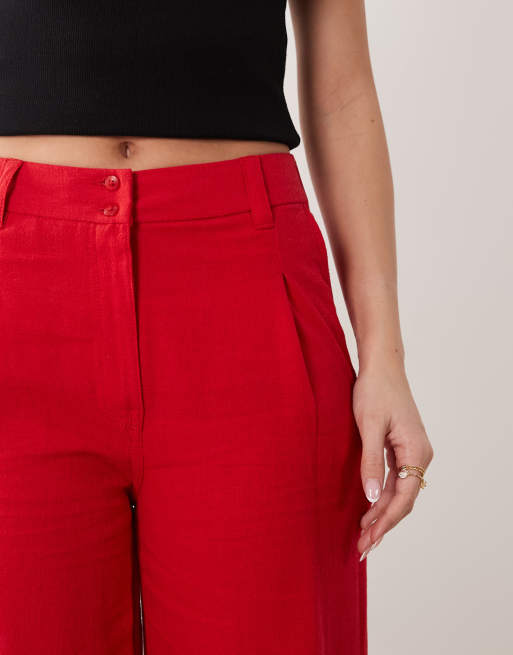 ASOS DESIGN - Røde afslappede bukser i hørblanding med lige ben, 3 af 5