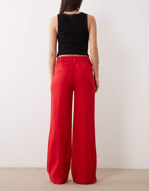 ASOS DESIGN - Røde afslappede bukser i hørblanding med lige ben, 5 af 5