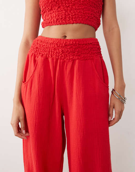 ASOS DESIGN - Røde ballonbukser med rynket talje i ostelærred, 3 af 5