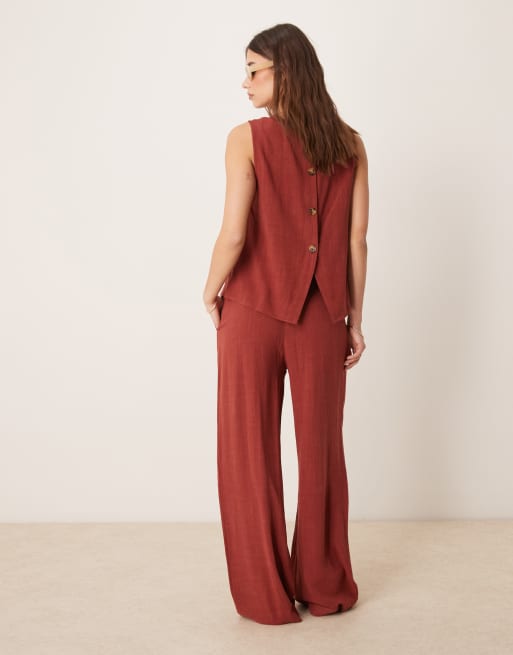ASOS DESIGN - Røde bukser i hør med vide ben og plisseringer foran - Del af sæt , 2 af 4