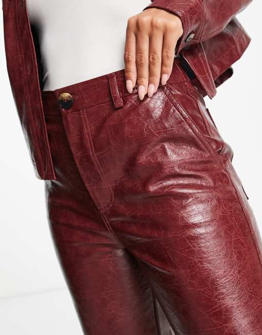 ASOS DESIGN - Røde bukser i imiteret læder med krakeleret effekt - Del af sæt , 3 af 4
