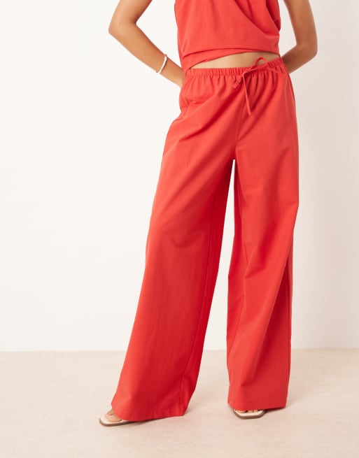 ASOS DESIGN - Røde bukser med vide ben i hørblanding - Del af sæt, 5 af 5