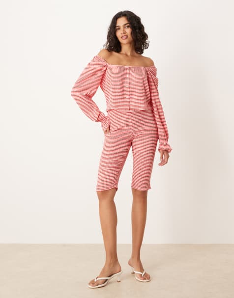 ASOS DESIGN - Røde capri-leggings med gingham-tern - Del af sæt - view 1