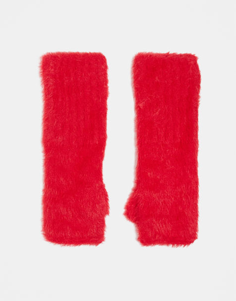 ASOS DESIGN - Røde håndvarmere i øjenvippe-garn - view 1