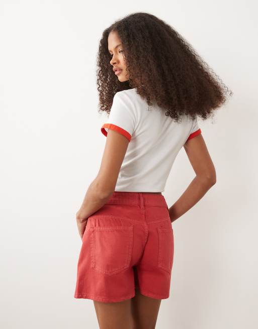 ASOS DESIGN - Røde højtaljede denimshorts, 4 af 5