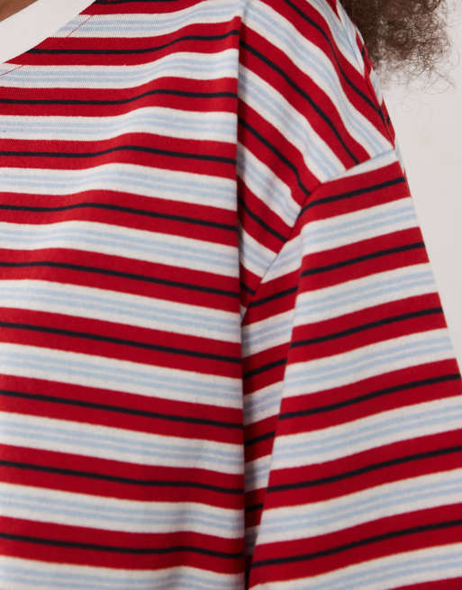 ASOS DESIGN - Rødstribet croptop med firkantet pasform og kantbånd i kontrastfarve, 4 af 4