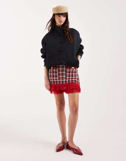 ASOS DESIGN - Rødt strikket skort i tweed - Del af sæt, 2 af 5