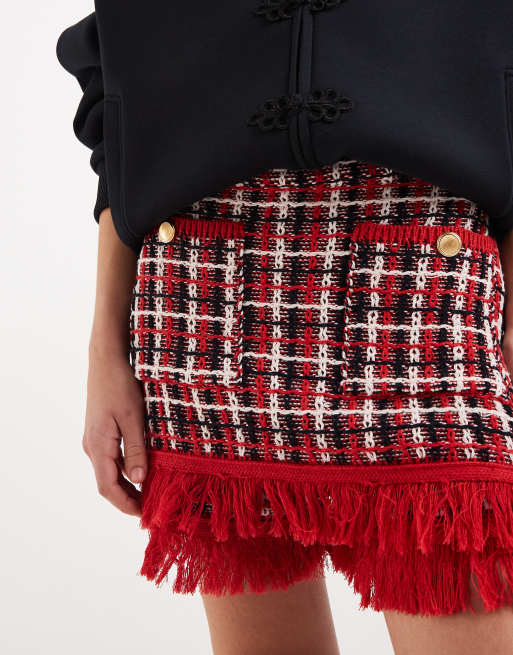 ASOS DESIGN - Rødt strikket skort i tweed - Del af sæt, 4 af 5