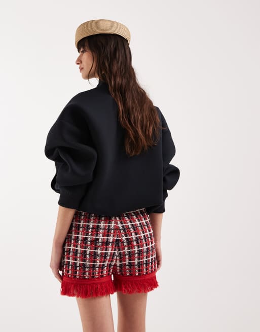 ASOS DESIGN - Rødt strikket skort i tweed - Del af sæt, 5 af 5