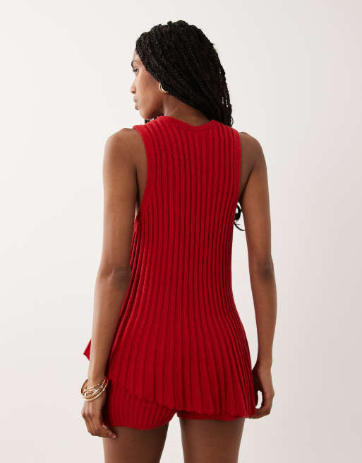 ASOS DESIGN - Rødt strikket sæt med asymmetrisk top med plisseringer, 4 af 4