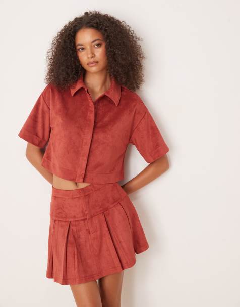 ASOS DESIGN co-ord faux suede boxy shirt in rust 