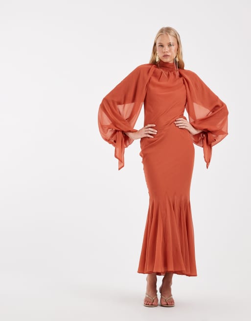 ASOS DESIGN – Rdzawa sukienka maxi z golfem i godetami na dole, 2 z 4