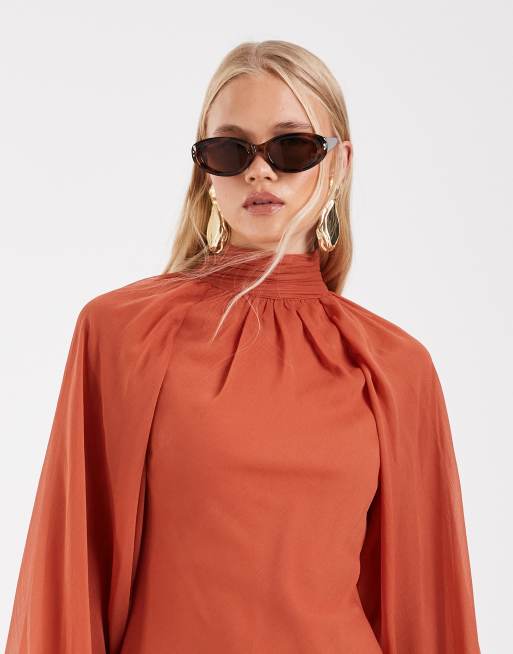 ASOS DESIGN – Rdzawa sukienka maxi z golfem i godetami na dole, 4 z 4