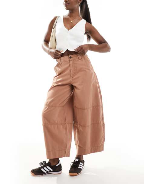 ASOS DESIGN laundered barrel trousers with tab detail in rust