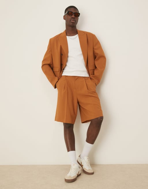 ASOS DESIGN – Rdzawe szerokie szorty garniturowe z imitacji lnu, 2 z 5