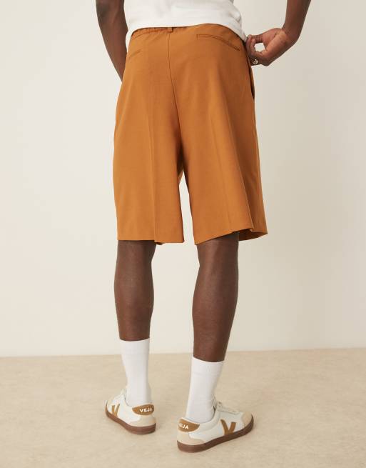 ASOS DESIGN – Rdzawe szerokie szorty garniturowe z imitacji lnu, 3 z 5