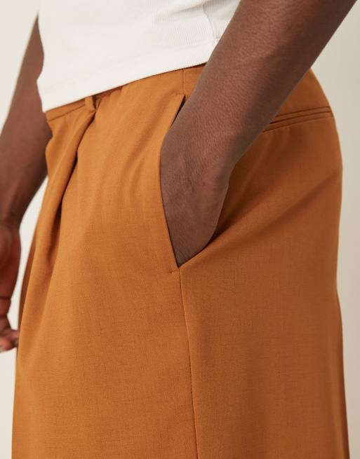 ASOS DESIGN – Rdzawe szerokie szorty garniturowe z imitacji lnu, 4 z 5