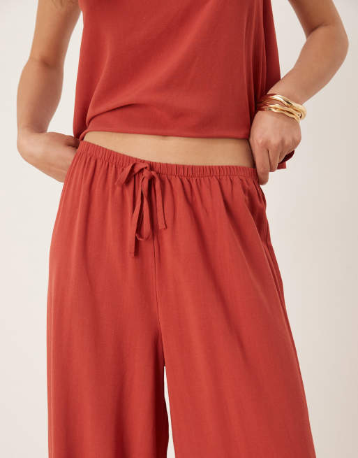 ASOS DESIGN – Rdzawe wciągane spodnie z mieszanki lnianej , 3 z 5