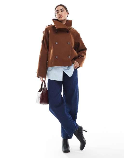 ASOS DESIGN – Rdzawobrązowy elegancki prochowiec o krótkim fasonie, 2 z 4