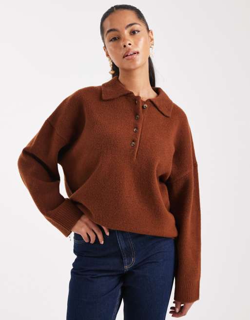 ASOS DESIGN – Rdzawoczerwona dzianinowa koszulka polo