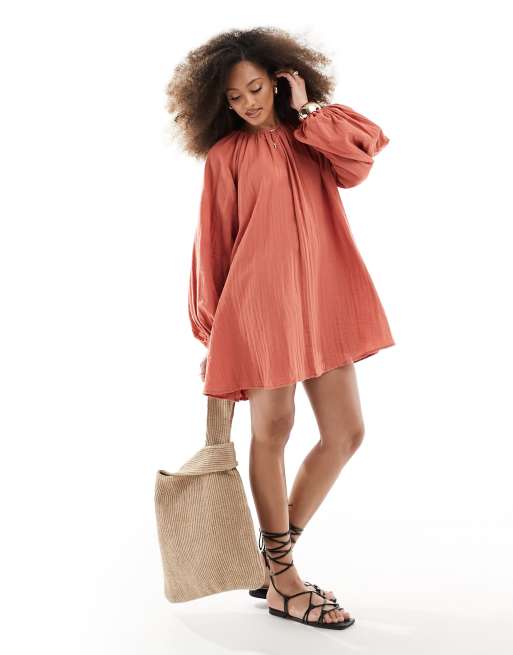 ASOS DESIGN – Rdzawopomarańczowa dwuwarstwowa sukienka trapezowa mini