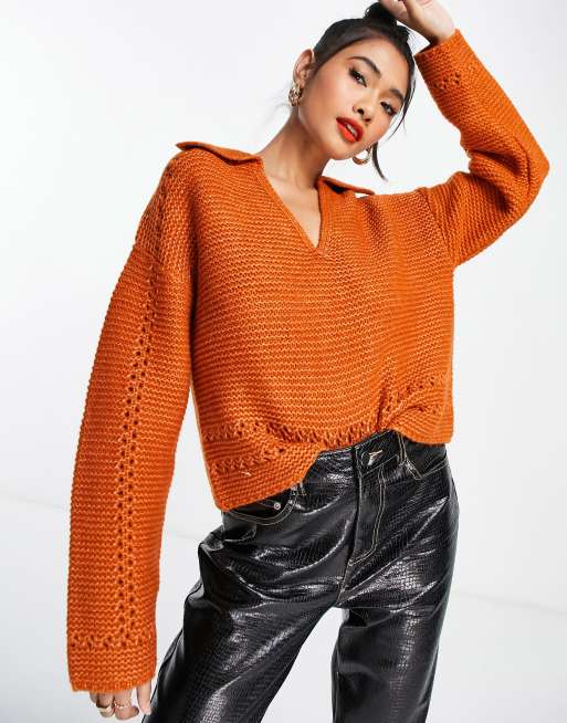 ASOS DESIGN – Rdzawy sweter z odsłoniętym przodem i kołnierzykiem, 2 z 4