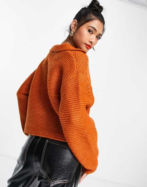 ASOS DESIGN – Rdzawy sweter z odsłoniętym przodem i kołnierzykiem, 3 z 4