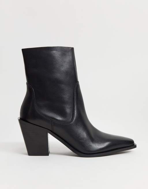 ASOS DESIGN Reading leather clean western boots in black