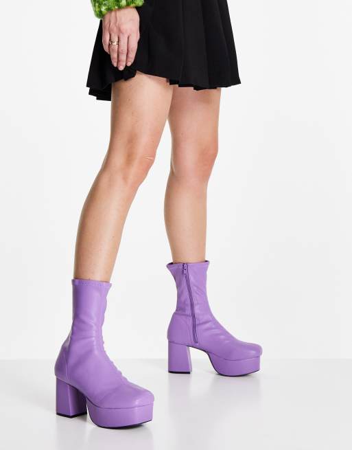 ASOS DESIGN – Ready – Lila sockboots med platåklack
