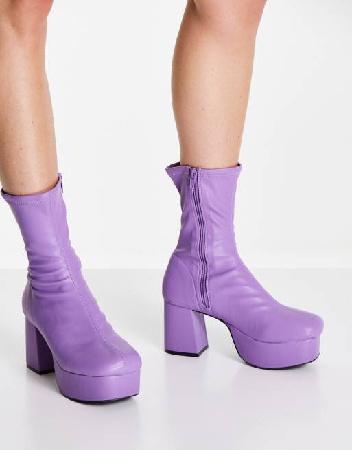 ASOS DESIGN Ready platform sock boots in purple, 3 of 4
