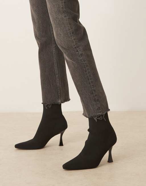 ASOS DESIGN Reagan chisel toe sock boots in black knit