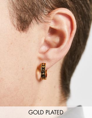 ASOS DESIGN real gold plate hoop earrings with playing card detail and black enamel