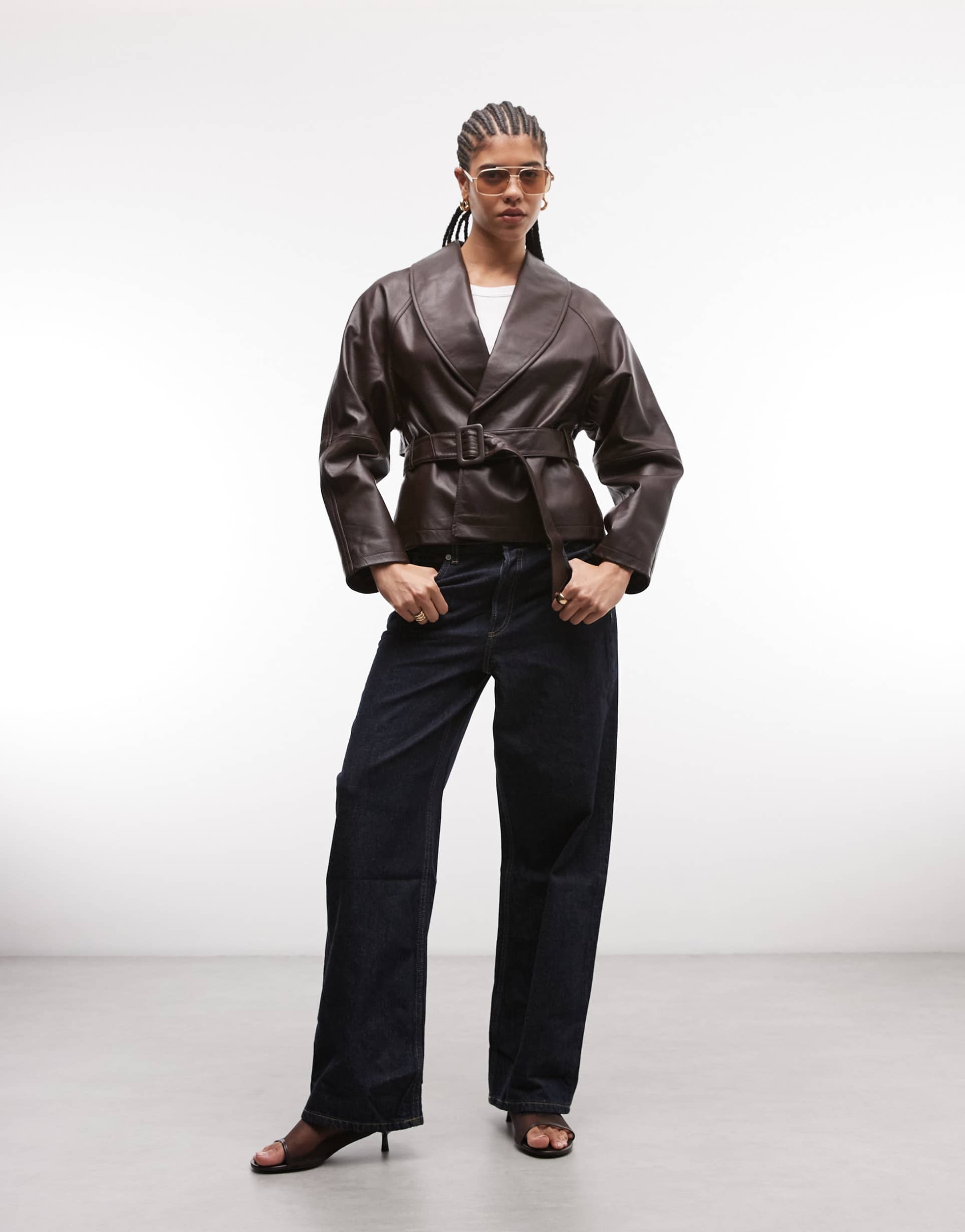 asos design real leather belted jacket in burgundy