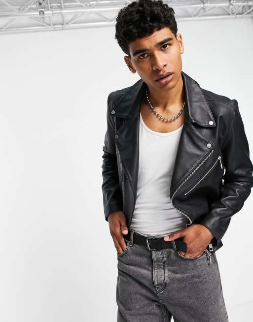 Asos black leather jacket sale