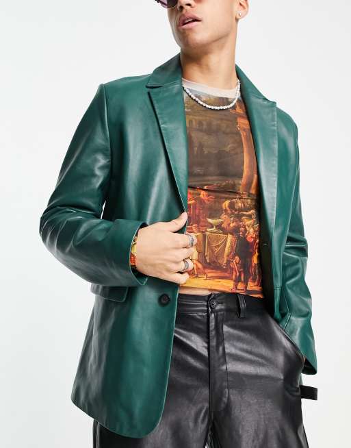 Green leather outlet blazer