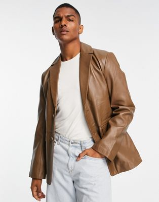 ASOS DESIGN real leather blazer in tan