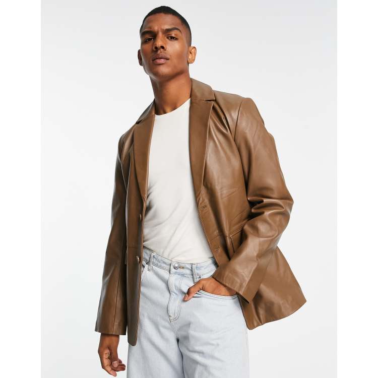 ASOS DESIGN real leather blazer in tan