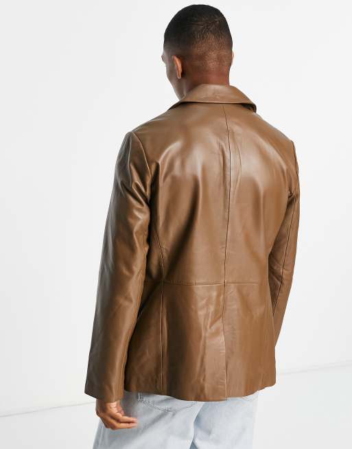 ASOS DESIGN real leather blazer in tan