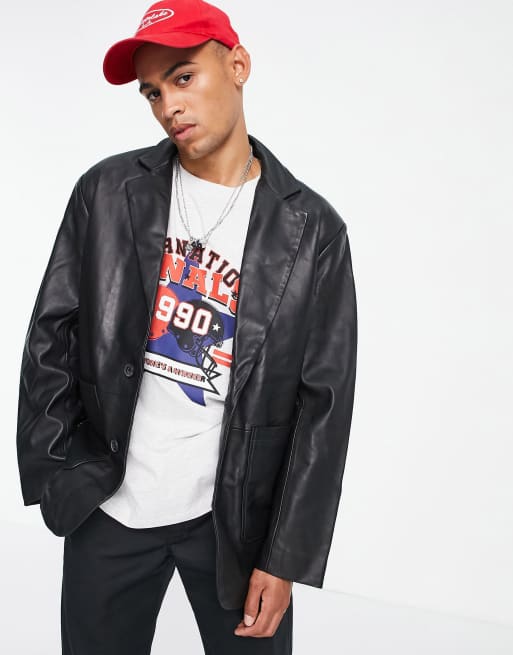 ASOS DESIGN real leather blazer jacket in black ASOS