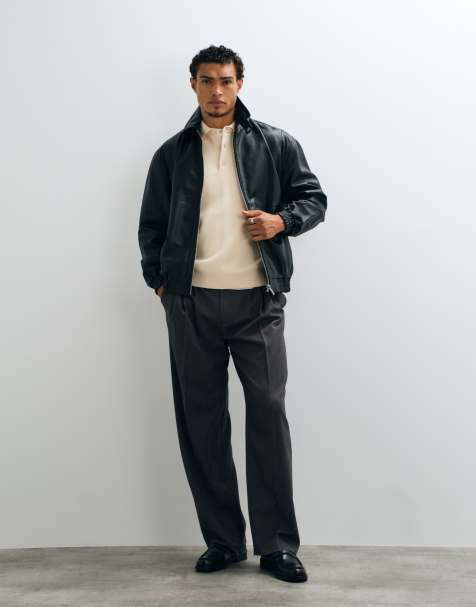 ASOS DESIGN real leather bomber jacket in black - view 1