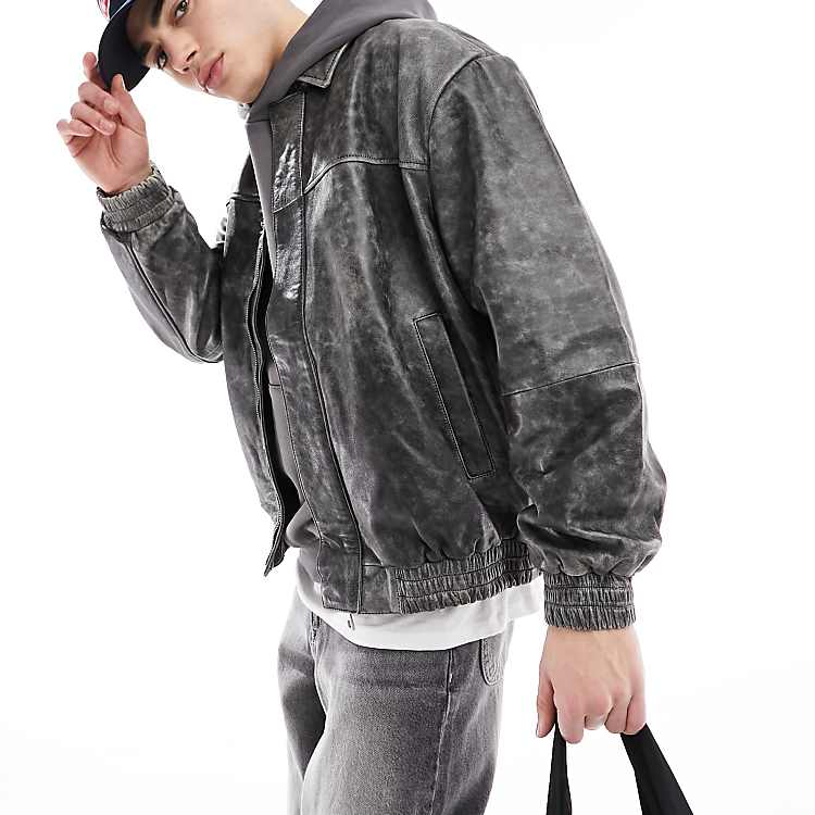ASOS DESIGN real leather bomber jacket in vintage wash | ASOS ASOS DESIGN real leather bomber jacket in vintage wash | ASOS
