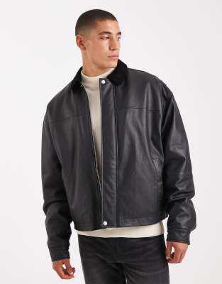 Asos Design Real Leather Coach Jacket In Black