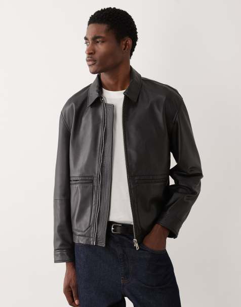 ASOS DESIGN real leather harrington in black - view 1