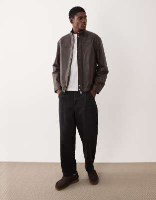 Asos Design Real Leather Oversized Bomber Jacket In Brown