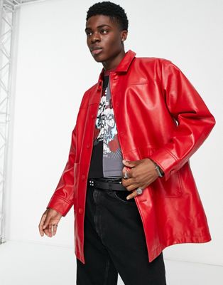 ASOS DESIGN real leather shacket in red - ASOS Price Checker
